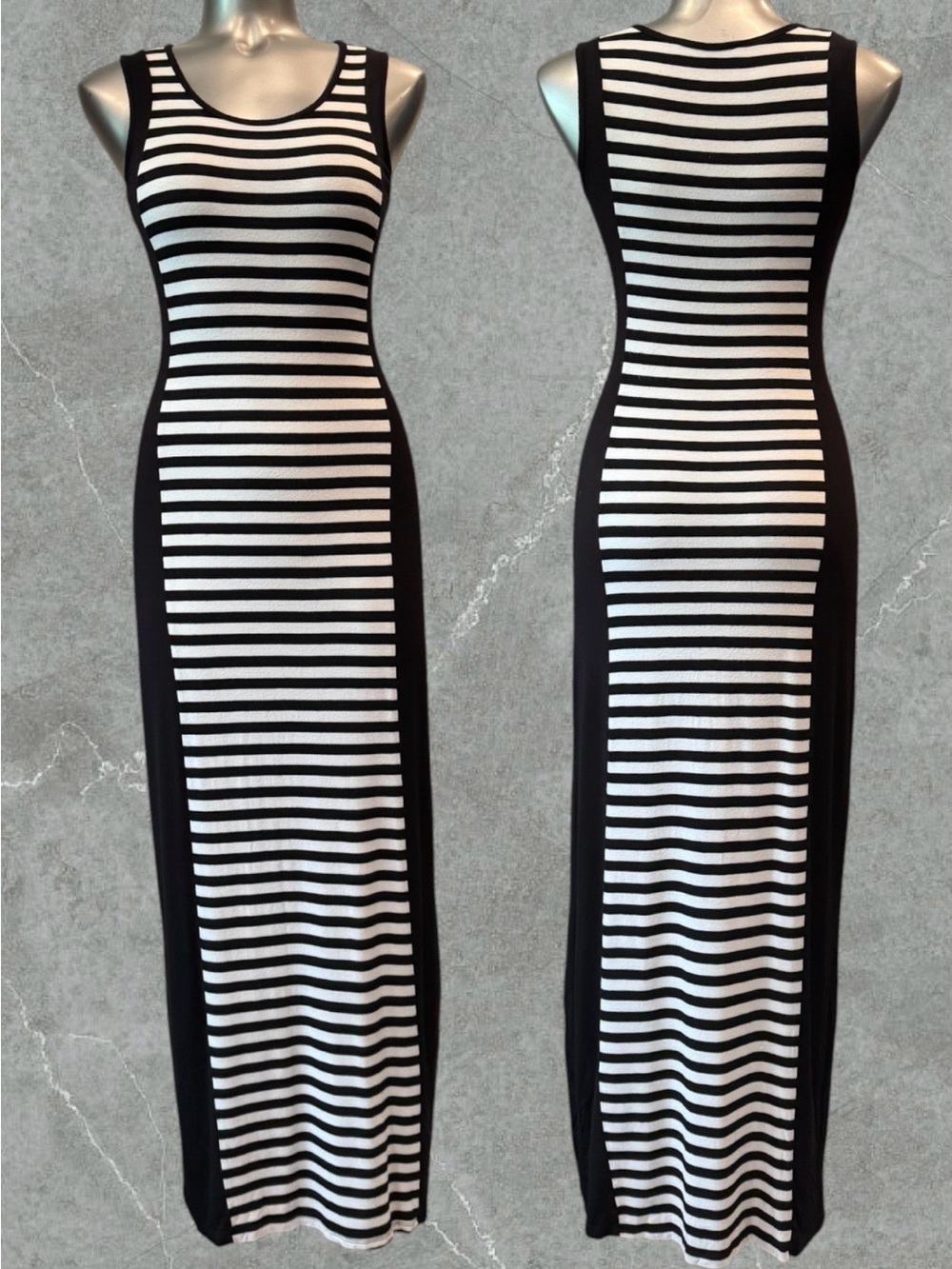 2 for $30 | Black and White Striped Sleeveless Maxi Dress